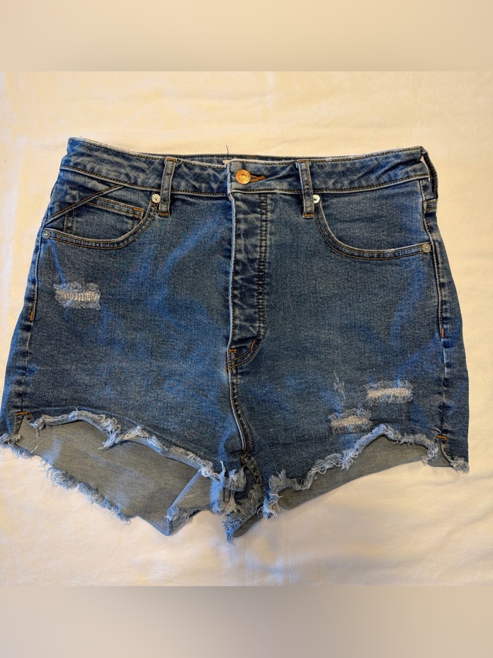 We The Free Distressed High-Rise Denim Shorts - Blue